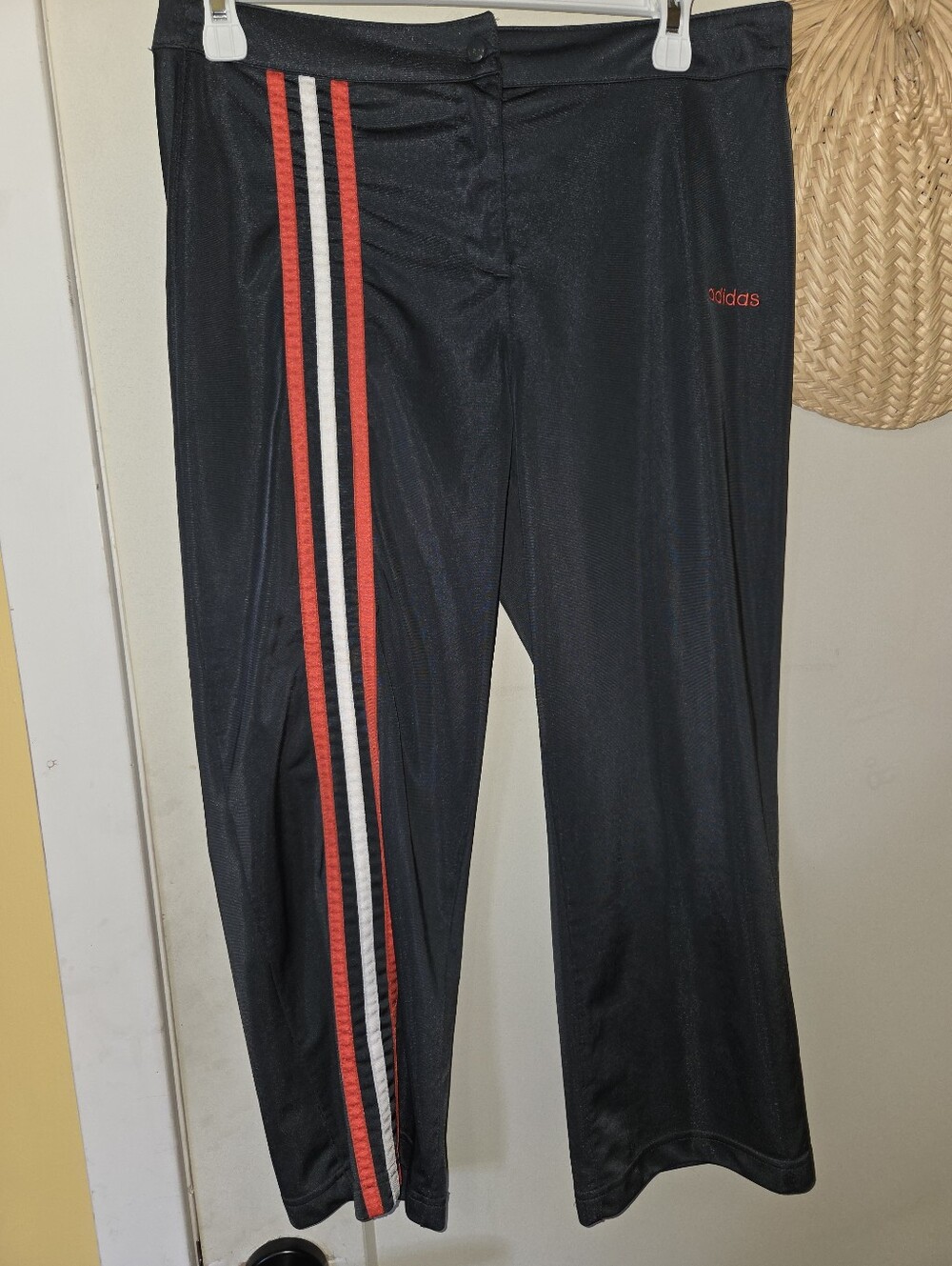 Adidas Grey Tricot Track Pants with Red & White Side Stripes